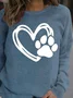 Heart shaped dog paw print round neck casual Sweatshirt