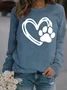 Heart shaped dog paw print round neck casual Sweatshirt