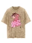 Funny Mouse Text Letter Printed Washed T-shirt