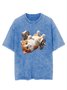Funny Fitness Cat Printed Laundry T-shirt