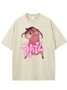Funny Mouse Text Letter Printed Washed T-shirt