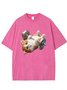 Funny Fitness Cat Printed Laundry T-shirt