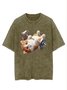 Funny Fitness Cat Printed Laundry T-shirt