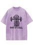 Fitness Rabbit Text Letter Printed Washed T-shirt