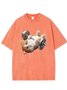 Funny Fitness Cat Printed Laundry T-shirt