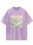 Text letter printed casual wash T-shirt