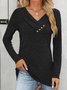 Knitted V Neck Plain Casual T-Shirt