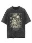Flower text letter printed casual wash T-shirt