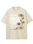 Flower text letter printed casual wash T-shirt