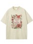 Flower text letter printed casual wash T-shirt