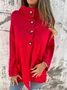 Casual Plain Mock Neck Cardigan