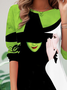 Halloween witch print casual long sleeved T-shirt