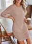 Women's Long Sleeve Summer Green Plain Crew Neck Daily Going Out Casual Knee Length H-Line Dress