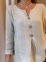 Casual Plain Buckle Cotton And Linen Blouse