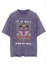 Flower text letter printed casual wash T-shirt