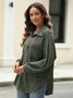 Women's Long Sleeve Blouse Spring/Fall Army Green Plain Shirt Collar Daily Going Out Casual Top