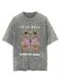 Flower text letter printed casual wash T-shirt