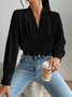 Women's Long Sleeve Blouse Spring/Fall Off White Plain V Neck Daily Going Out Casual Top