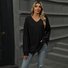 Women's Long Sleeve T-shirt Spring/Fall Black Plain V Neck Daily Going Out Casual Top