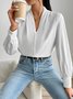 Women's Long Sleeve Blouse Spring/Fall Off White Plain V Neck Daily Going Out Casual Top