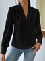 Women's Long Sleeve Blouse Spring/Fall Off White Plain V Neck Daily Going Out Casual Top