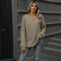 Women's Long Sleeve T-shirt Spring/Fall Black Plain V Neck Daily Going Out Casual Top