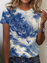 Women'sBlue Waves&Cats Print T-Shirt