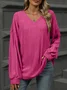 Women's Long Sleeve T-shirt Spring/Fall Black Plain V Neck Daily Going Out Casual Top