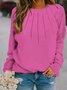 Casual Cotton-Blend Plain Sweatshirt