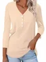 Women's Long Sleeve T-shirt Spring/Fall Gray Plain V Neck Daily Going Out Casual Top