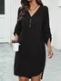 V Neck Plain Casual Zipper Dress