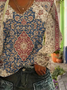 Loose V Neck Casual Nationality/Ethnic T-Shirt