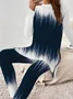 Ombre casual long sleeved round neck top and tight pants two-piece set