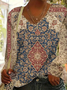 Loose V Neck Casual Nationality/Ethnic T-Shirt
