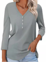 Women's Long Sleeve T-shirt Spring/Fall Gray Plain V Neck Daily Going Out Casual Top