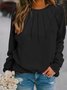 Casual Cotton-Blend Plain Sweatshirt