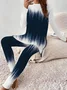 Ombre casual long sleeved round neck top and tight pants two-piece set