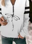 Dragonfly print contrasting women's casual long sleeved zipper sweatshirt