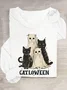 Catloween Funny Halloween Casual Long Sleeve Shirt