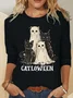 Catloween Funny Halloween Casual Long Sleeve Shirt
