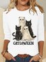 Catloween Funny Halloween Casual Long Sleeve Shirt