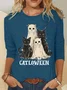 Catloween Funny Halloween Casual Long Sleeve Shirt