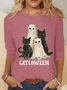 Catloween Funny Halloween Casual Long Sleeve Shirt
