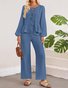 Women's Bow Plain Daily Going Out Two-Piece Set Apricot Casual Spring/Fall Top With Pants Matching Set