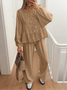 Women's Bow Plain Daily Going Out Two-Piece Set Apricot Casual Spring/Fall Top With Pants Matching Set