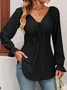 V Neck Casual Loose Lace T-Shirt