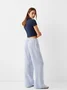 Women's  Elastic Waist H-Line Straight Pants Daily Going Out Pants Blue Casual Striped Spring/Fall Pants