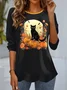 Women's Long Sleeve T-shirt Spring/Fall Black Cat Jersey Crew Neck Daily Going Out Casual Top