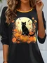 Women's Long Sleeve T-shirt Spring/Fall Black Cat Jersey Crew Neck Daily Going Out Casual Top