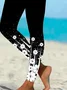 Black and white floral print tight fitting women's leggings